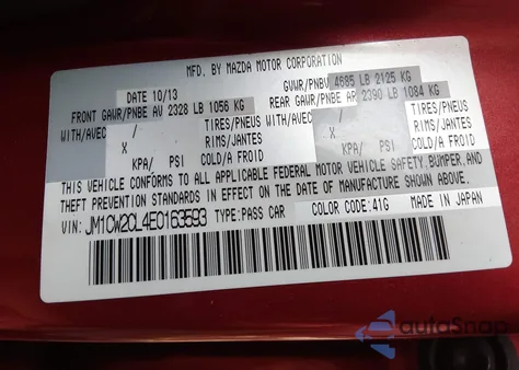 2014 Mazda Mazda5 Touring from USA, damaged, VIN JM1CW2CL4E0163593